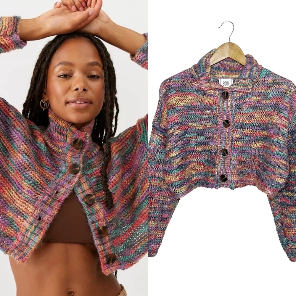 Urban Outfitter’s BDG Multicolor Cropped Button Down Cardigan M Knit Rainbow